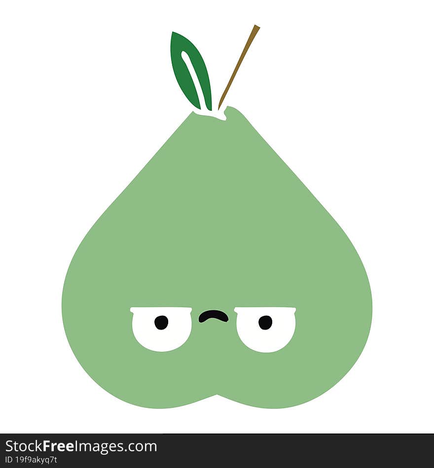 flat color retro cartoon of a green pear