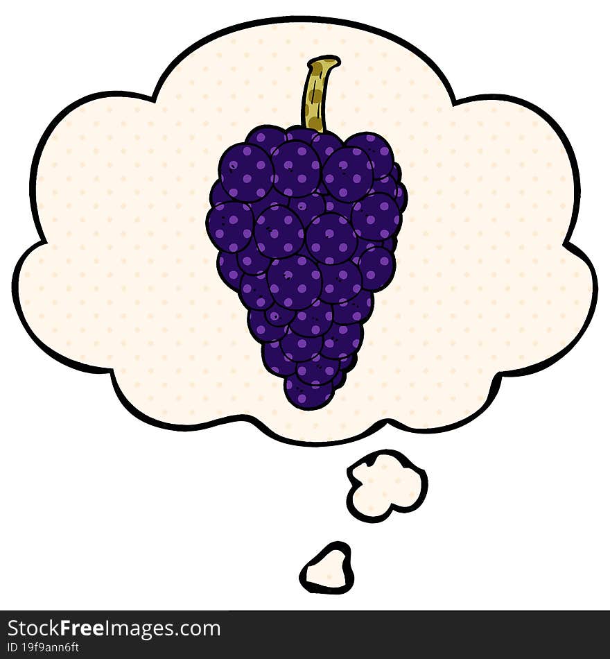 cartoon grapes and thought bubble in comic book style