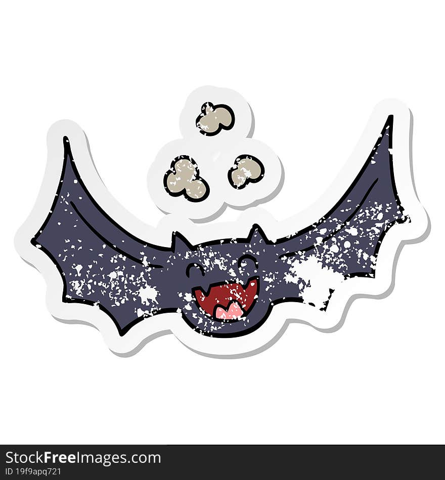 distressed sticker of a cartoon bat