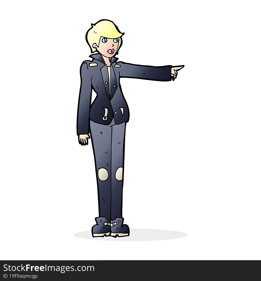 Cartoon Woman In Leather Jacket Pointing