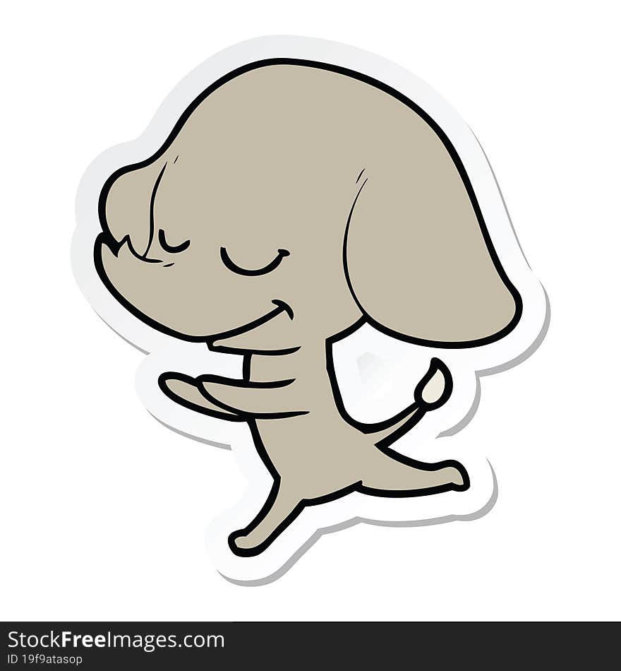 sticker of a cartoon smiling elephant running