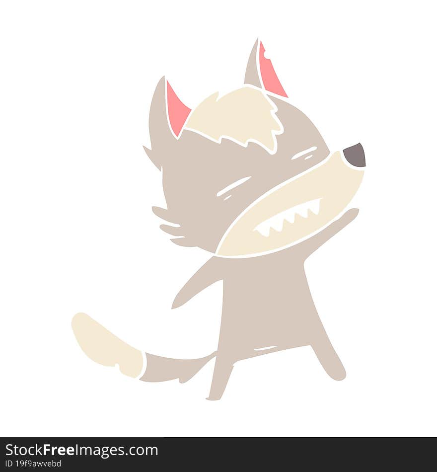 flat color style cartoon wolf showing teeth