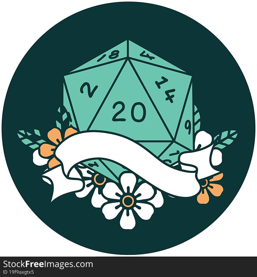 natural twenty D20 dice roll icon