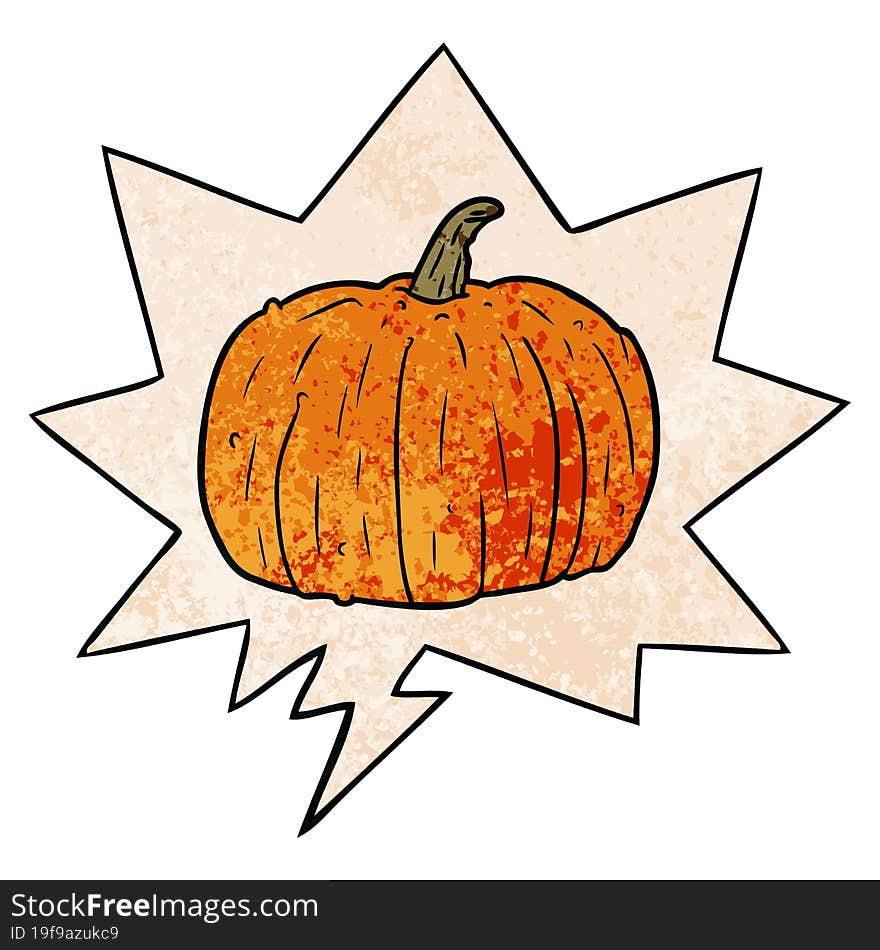 Cartoon Halloween Pumpkin And Speech Bubble In Retro Texture Style