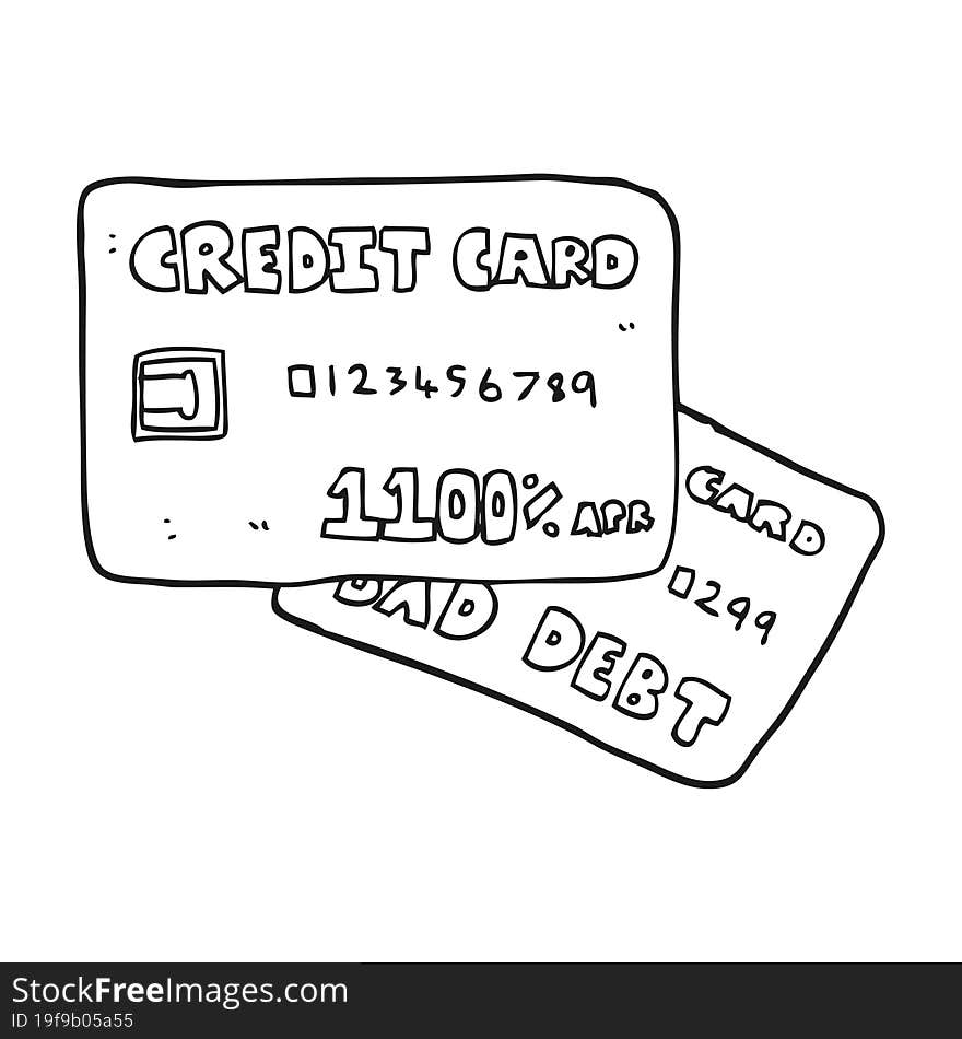 freehand drawn black and white cartoon credit cards