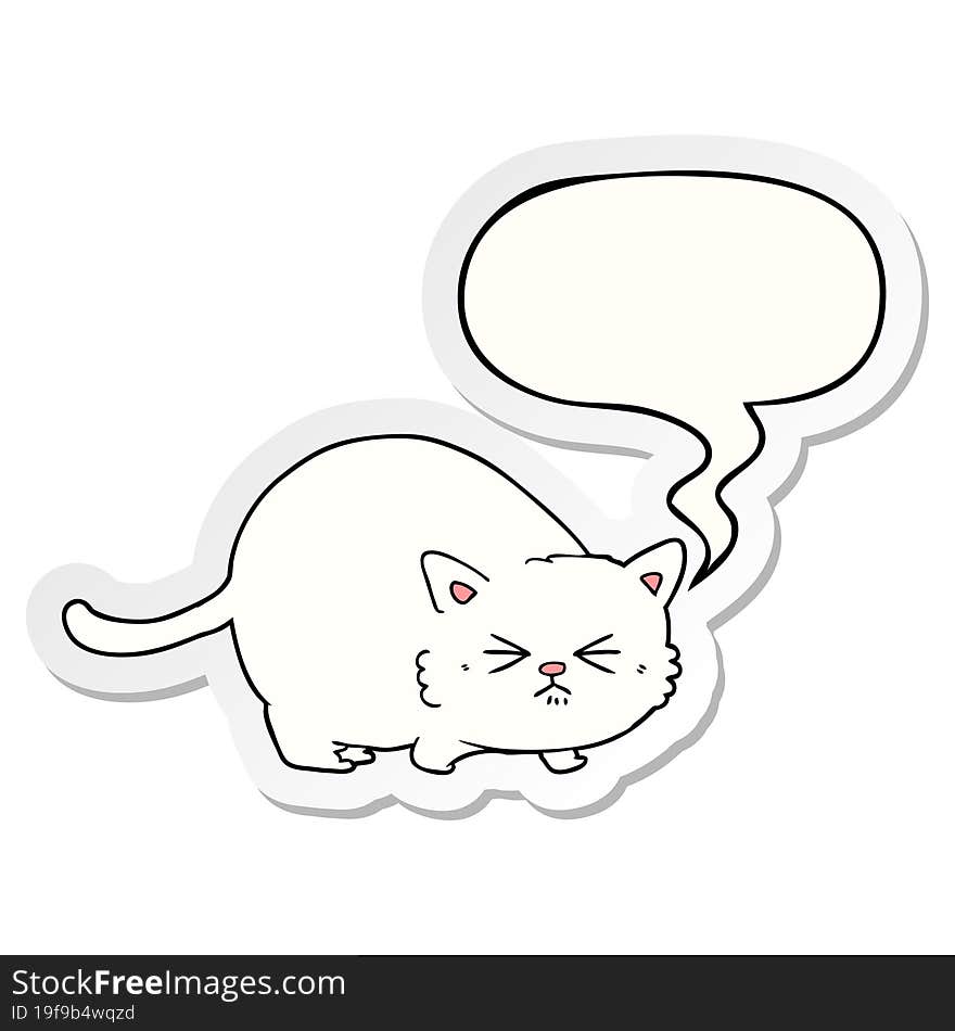 cartoon angry cat with speech bubble sticker. cartoon angry cat with speech bubble sticker