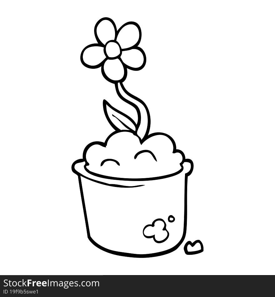 Line Drawing Cartoon Flower Pot