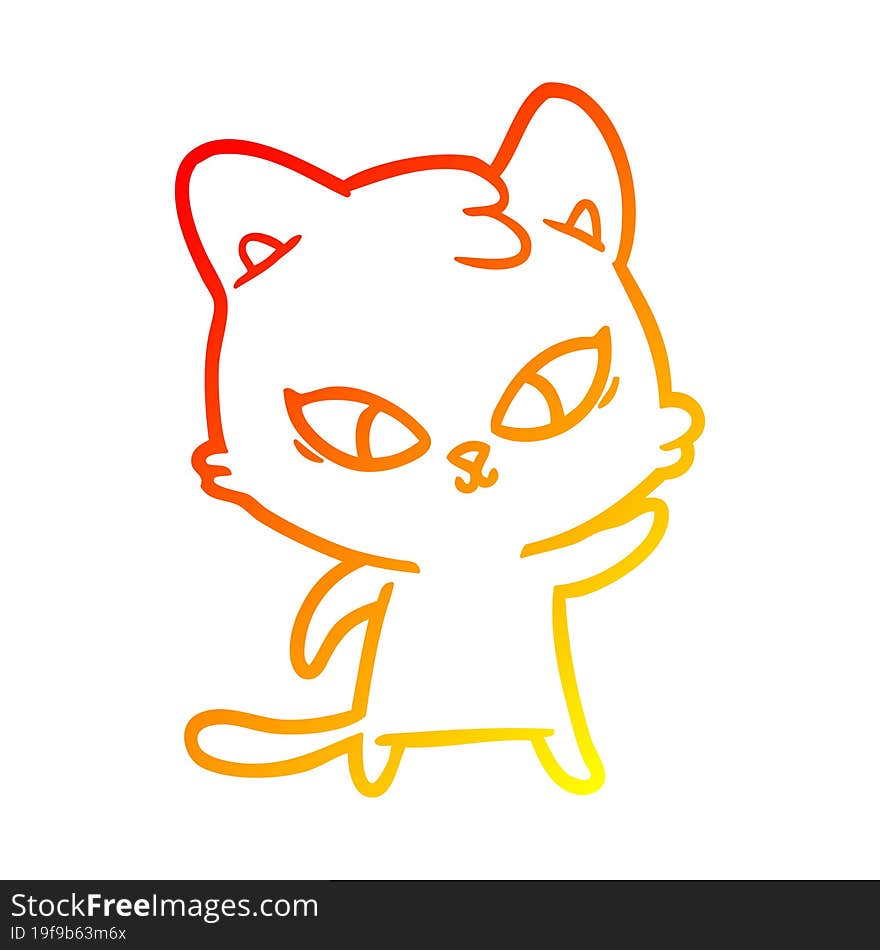 Warm Gradient Line Drawing Cute Cartoon Cat