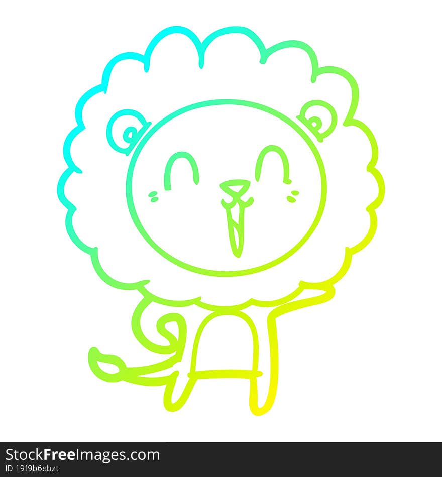 cold gradient line drawing of a laughing lion cartoon