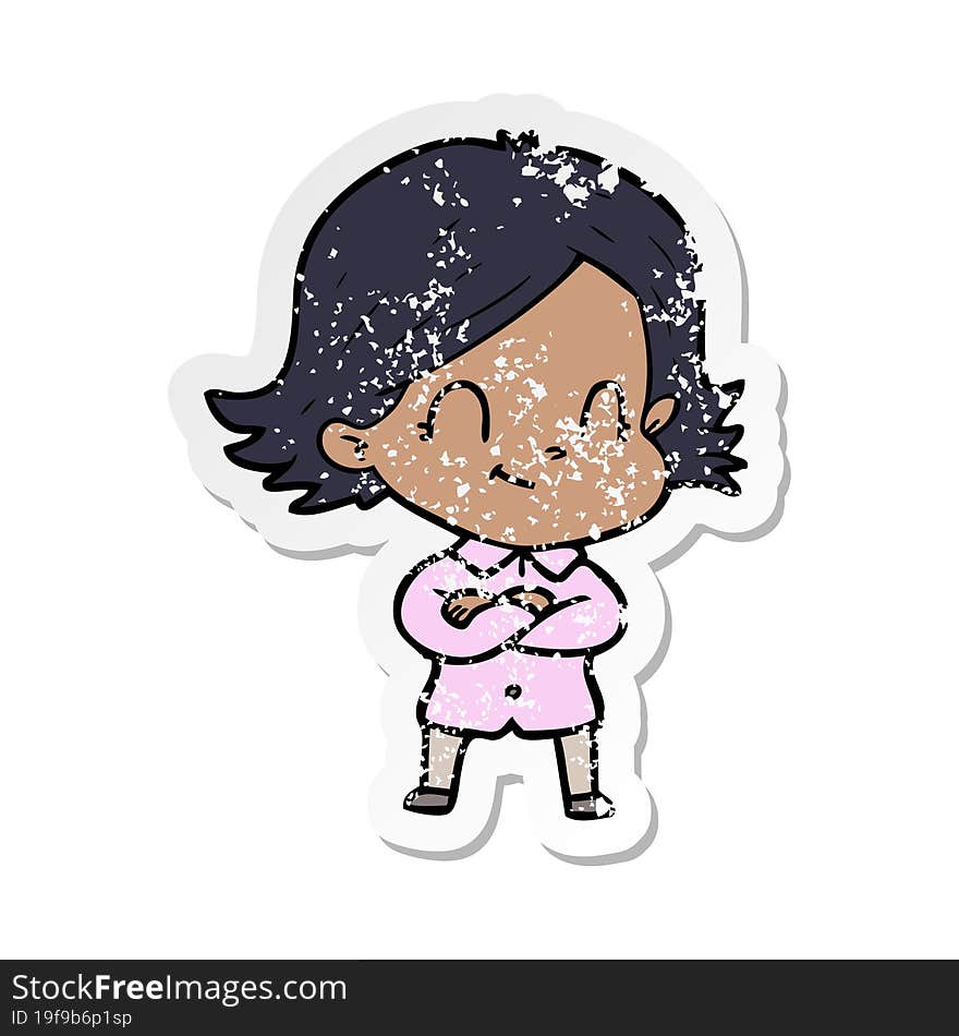 Distressed Sticker Of A Cartoon Friendly Girl