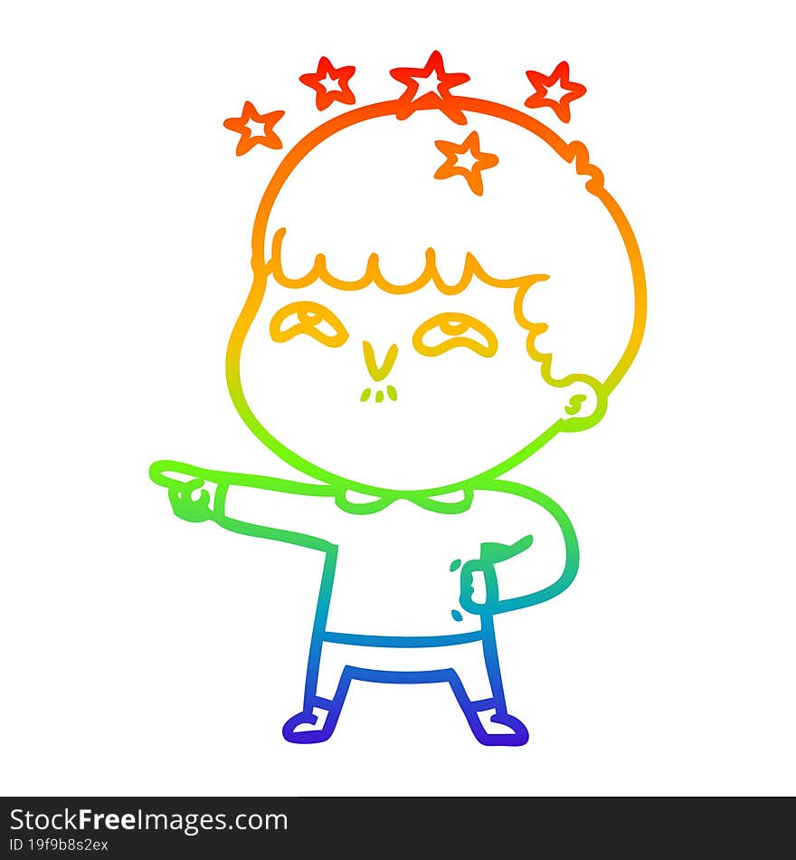 rainbow gradient line drawing cartoon amazed boy