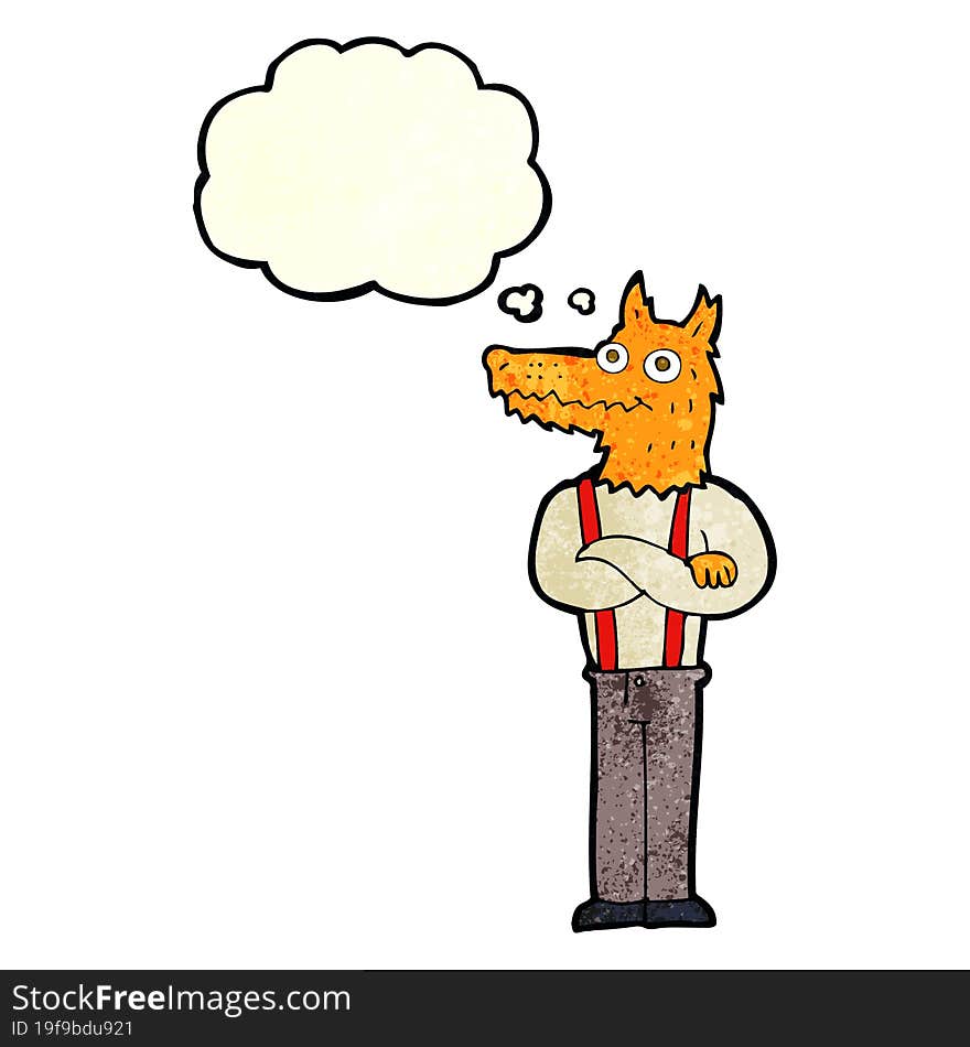 cartoon funny fox with thought bubble