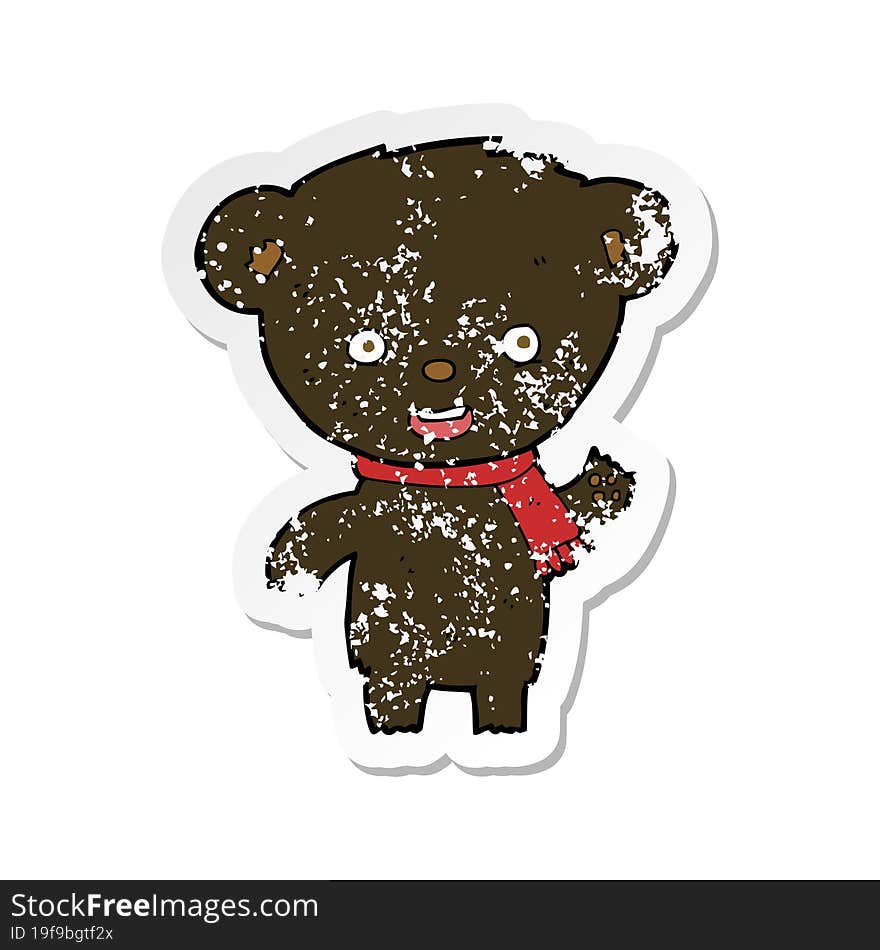 retro distressed sticker of a cartoon cute black bear