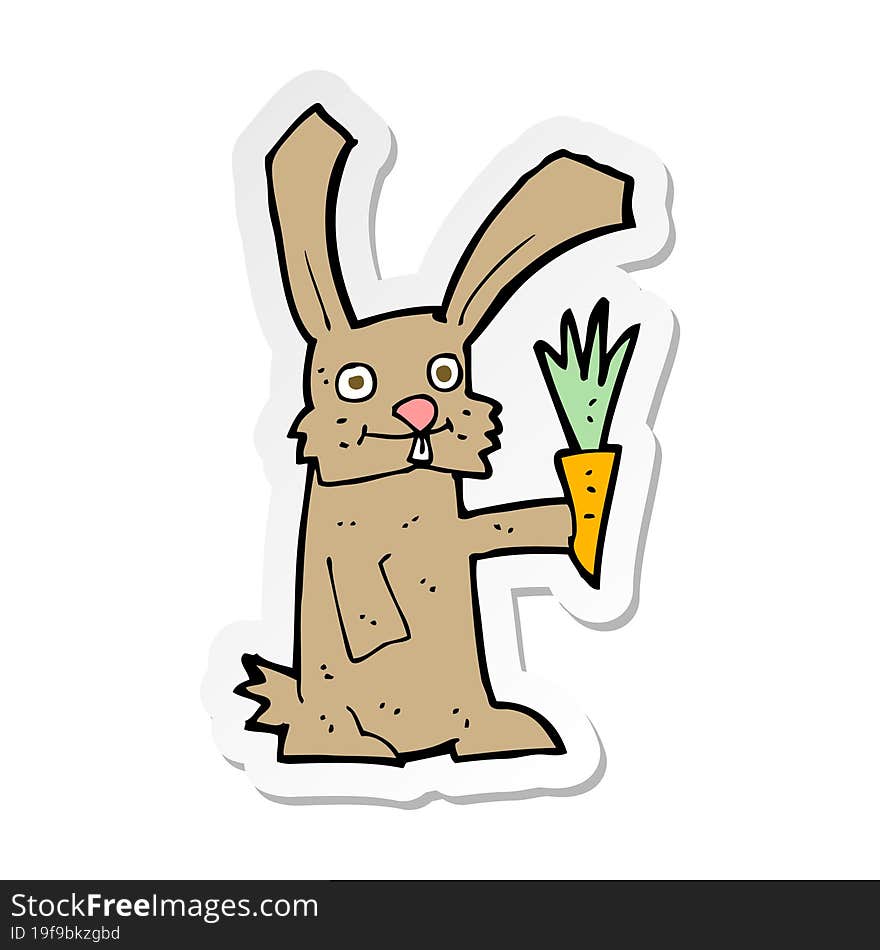 Sticker Of A Cartoon Rabbit With Carrot