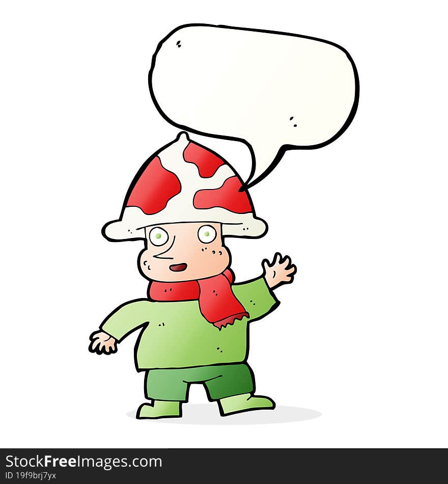 Cartoon Mushroom Man With Speech Bubble