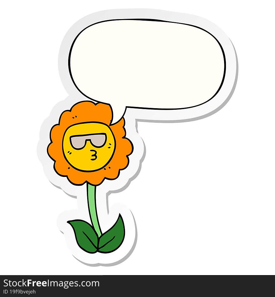 cartoon flower with speech bubble sticker. cartoon flower with speech bubble sticker