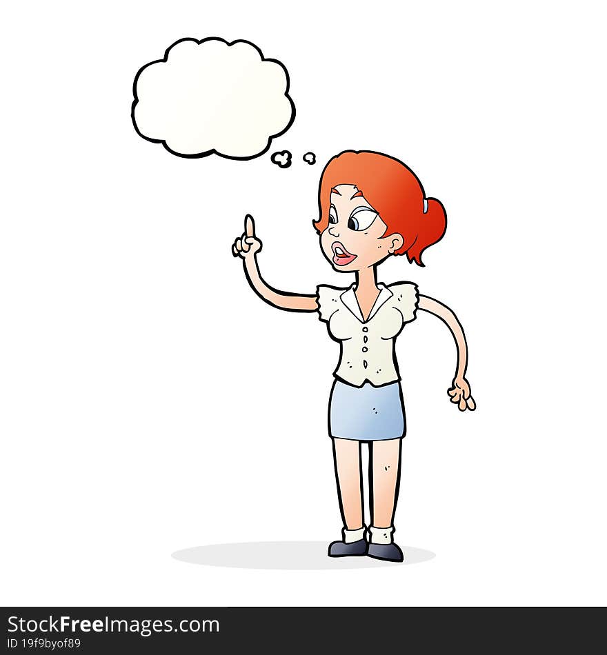 cartoon woman with great idea with thought bubble