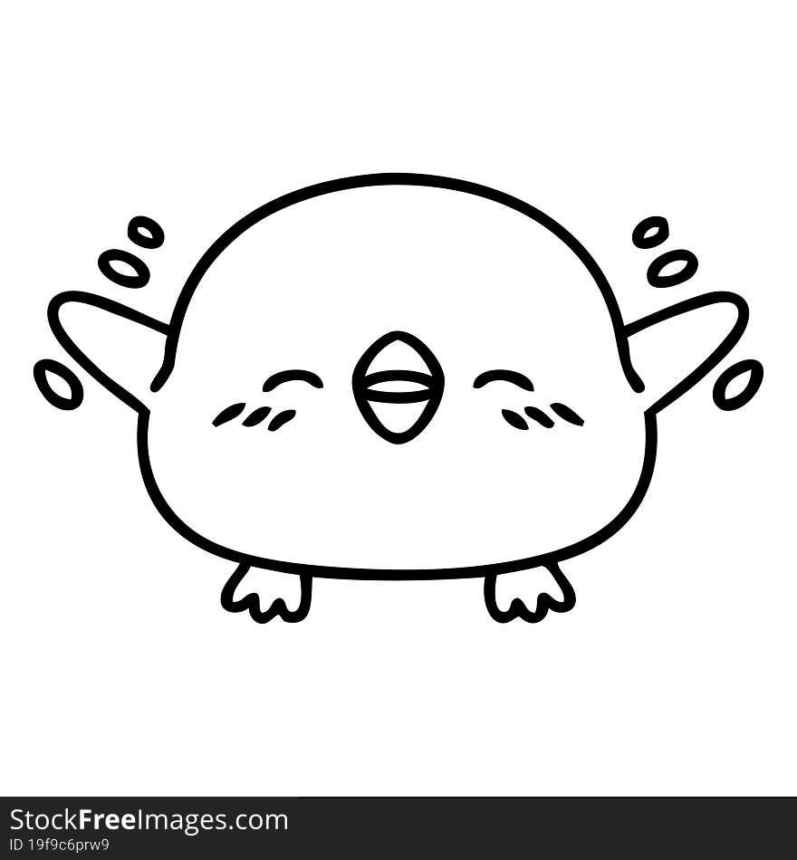 line doodle of a cute baby bird flapping wings. line doodle of a cute baby bird flapping wings