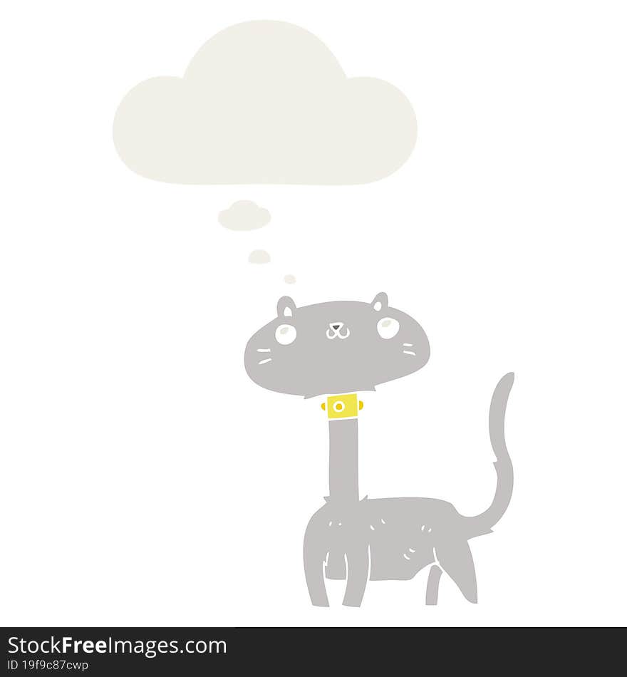 cartoon cat with thought bubble in retro style