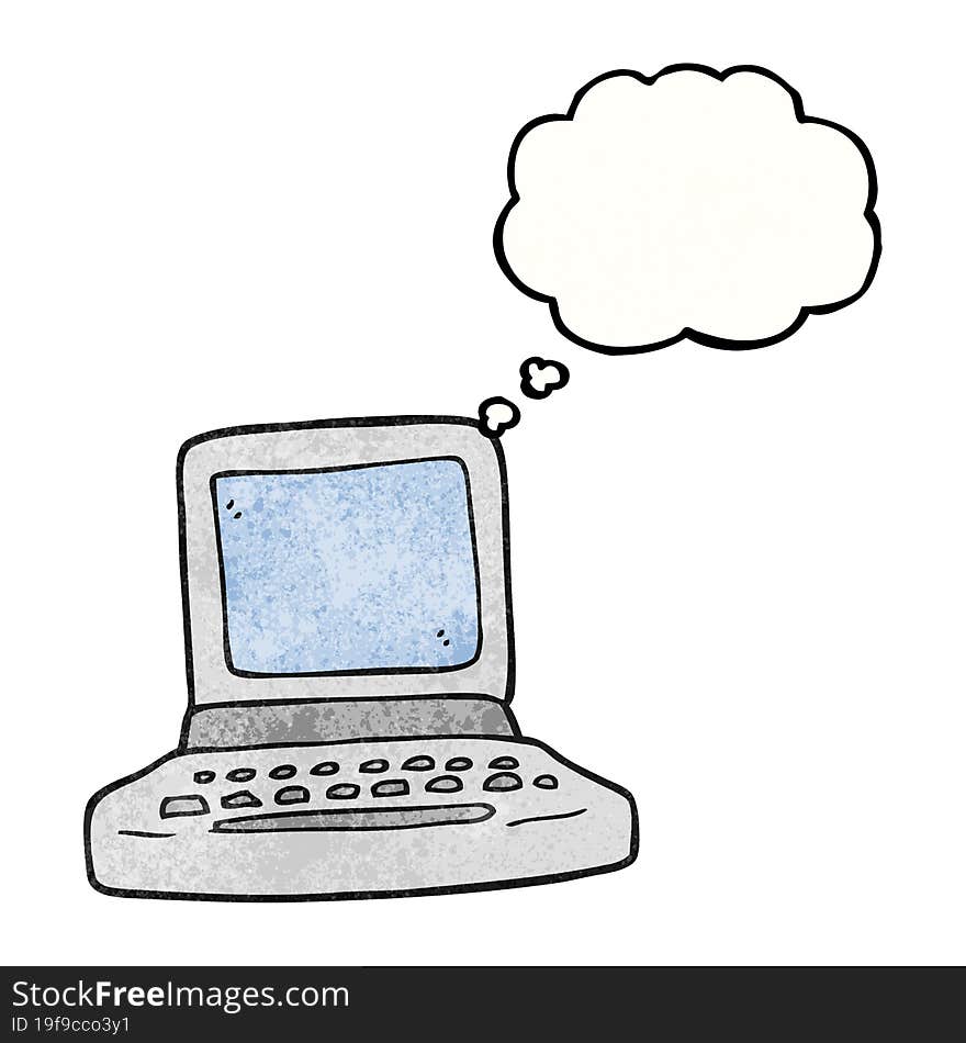 freehand drawn thought bubble textured cartoon old computer