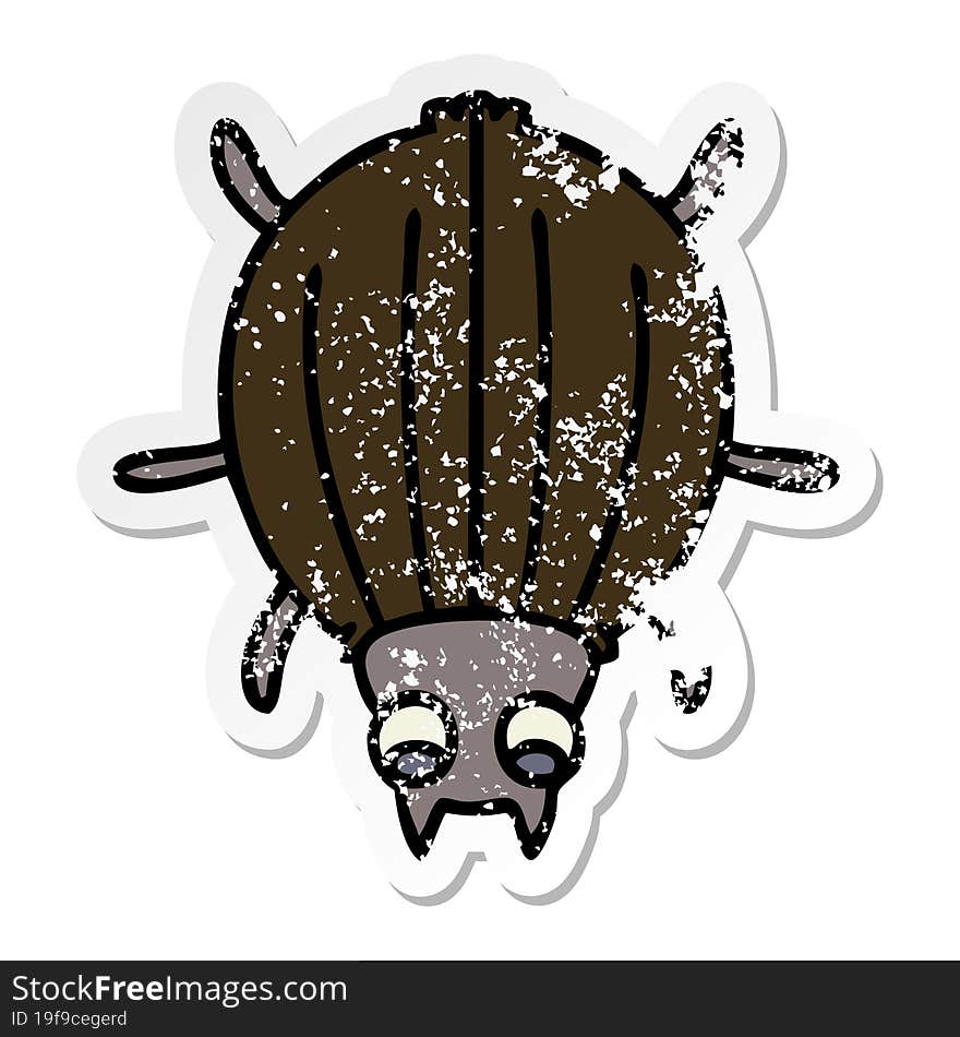 distressed sticker of a quirky hand drawn cartoon beetle