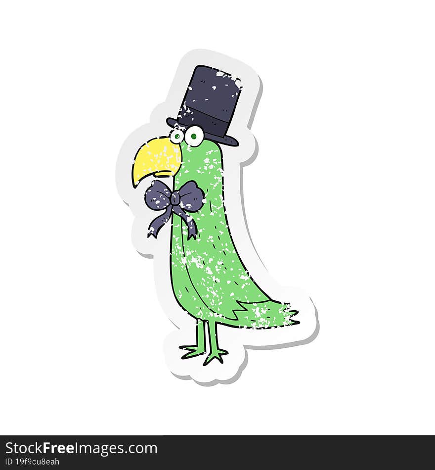 Retro Distressed Sticker Of A Cartoon Posh Parrot