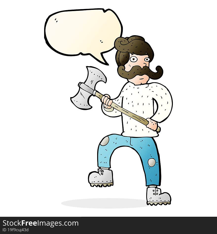 cartoon man with axe with speech bubble