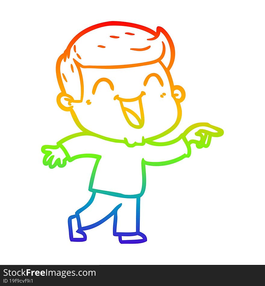 Rainbow Gradient Line Drawing Cartoon Man Laughing