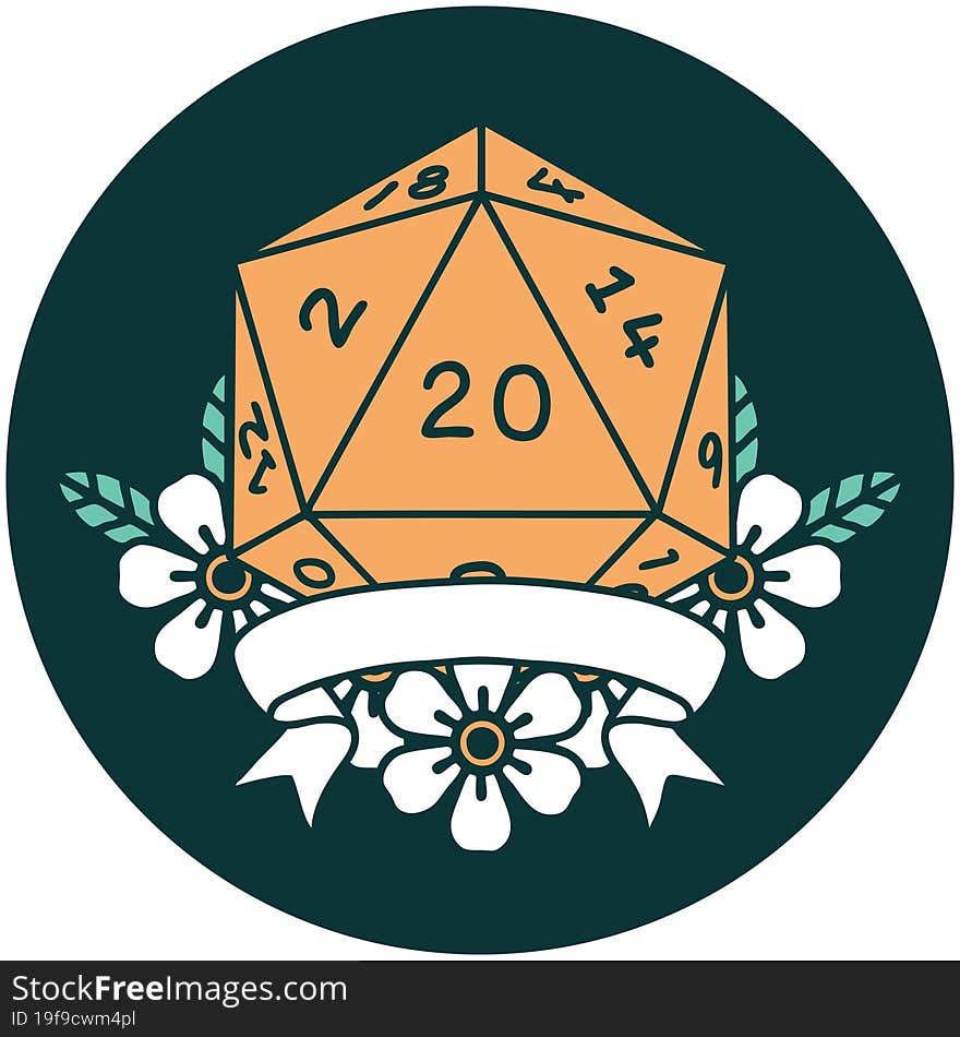 icon of natural 20 critical hit D20 dice roll. icon of natural 20 critical hit D20 dice roll