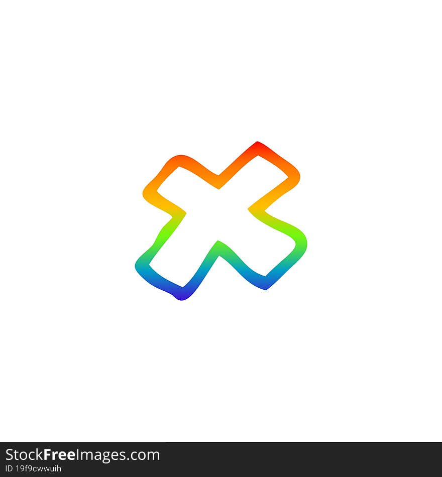 rainbow gradient line drawing of a cartoon letter x