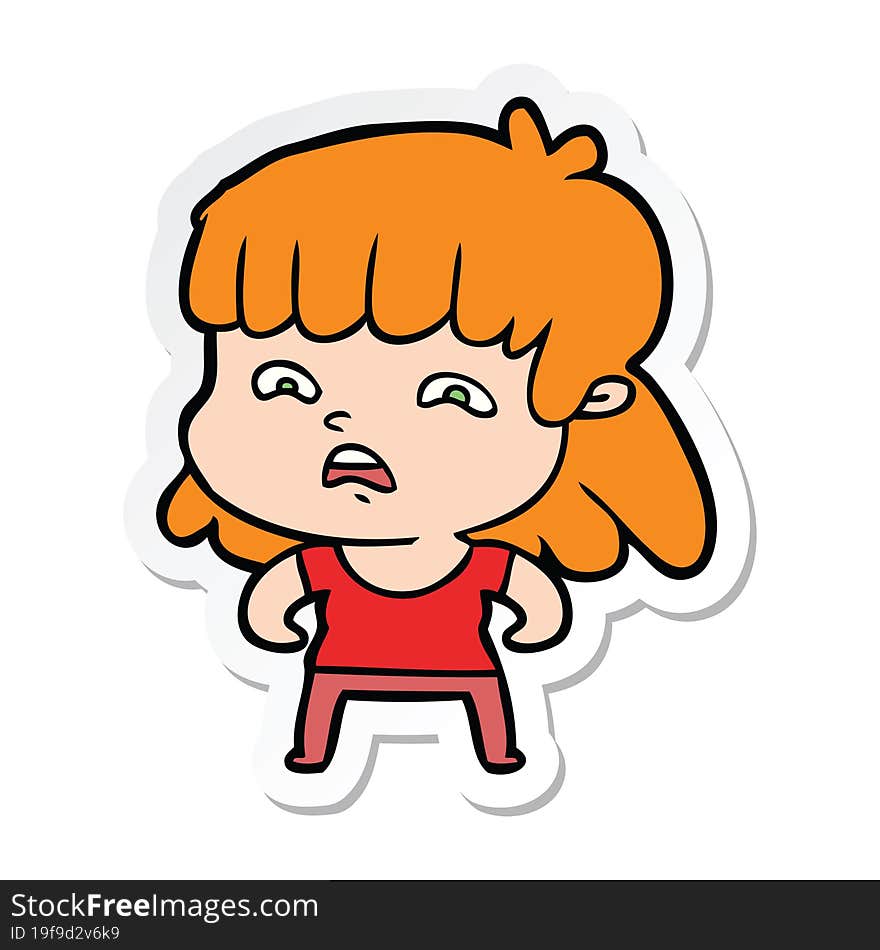 sticker of a cartoon worried woman