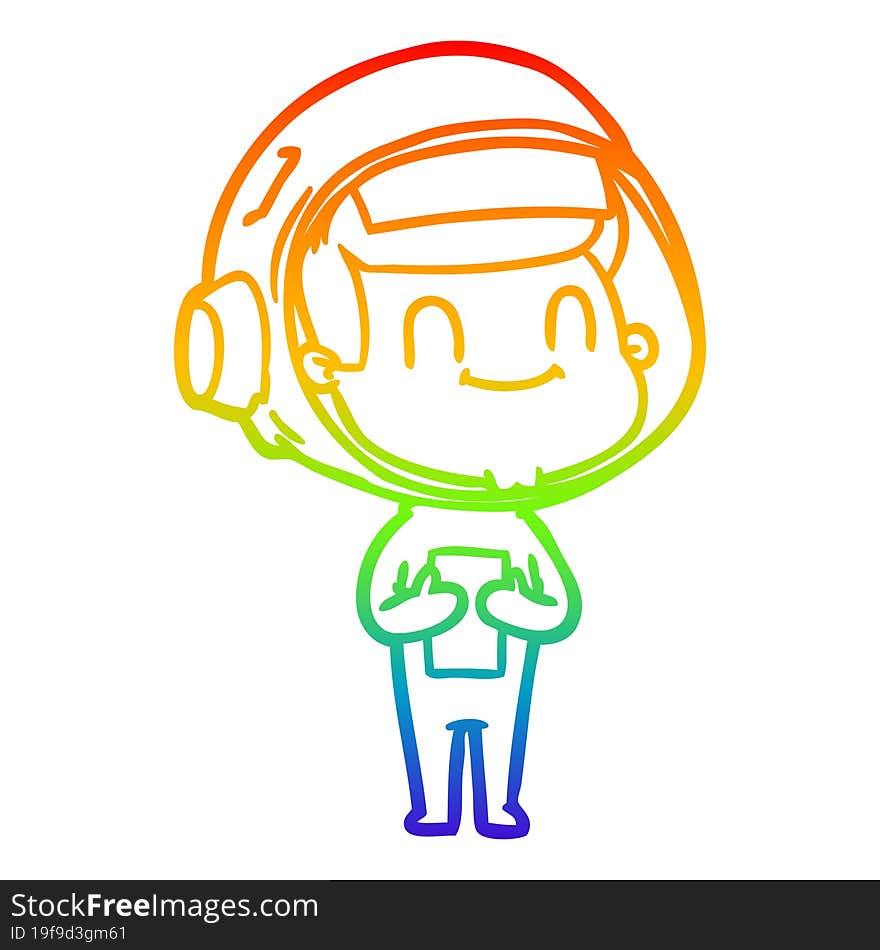 rainbow gradient line drawing happy cartoon astronaut man