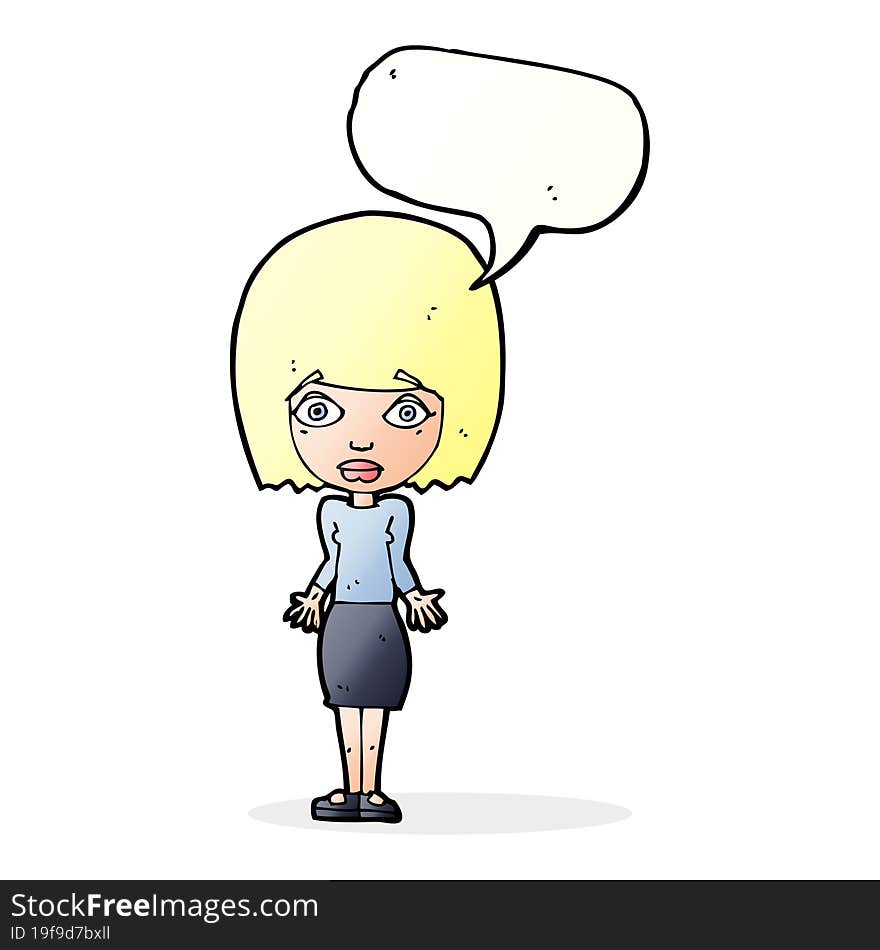 Cartoon Woman Shrugging Shoulders With Speech Bubble