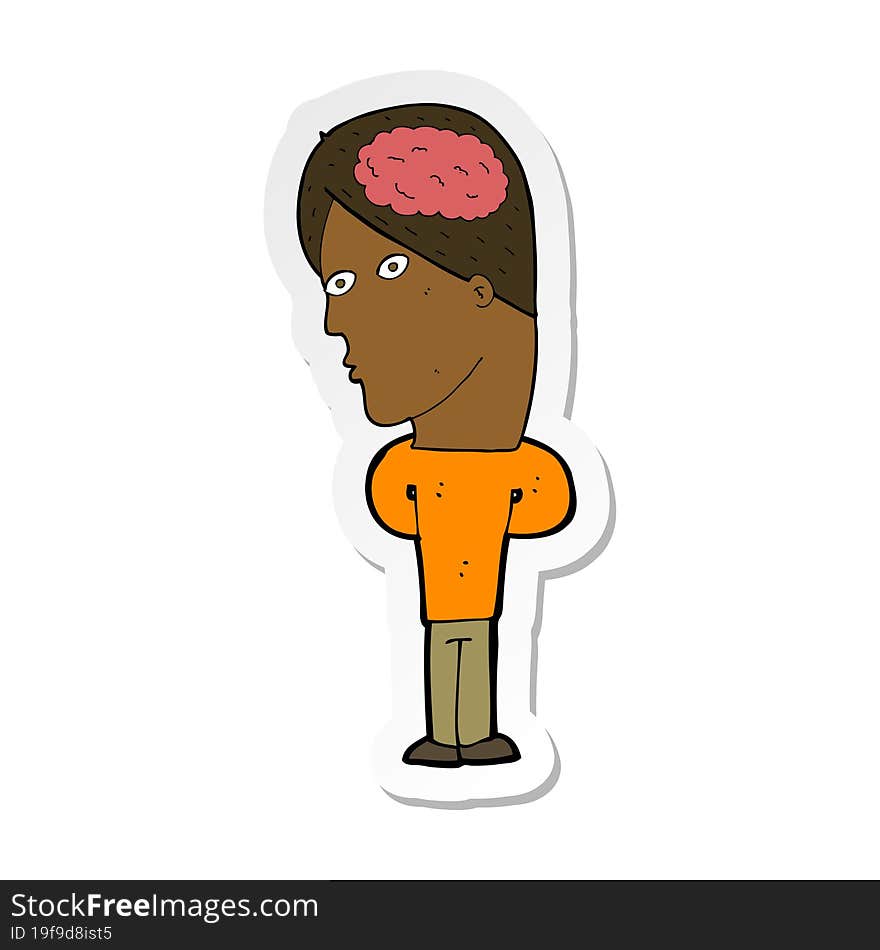 sticker of a cartoon man with big brain