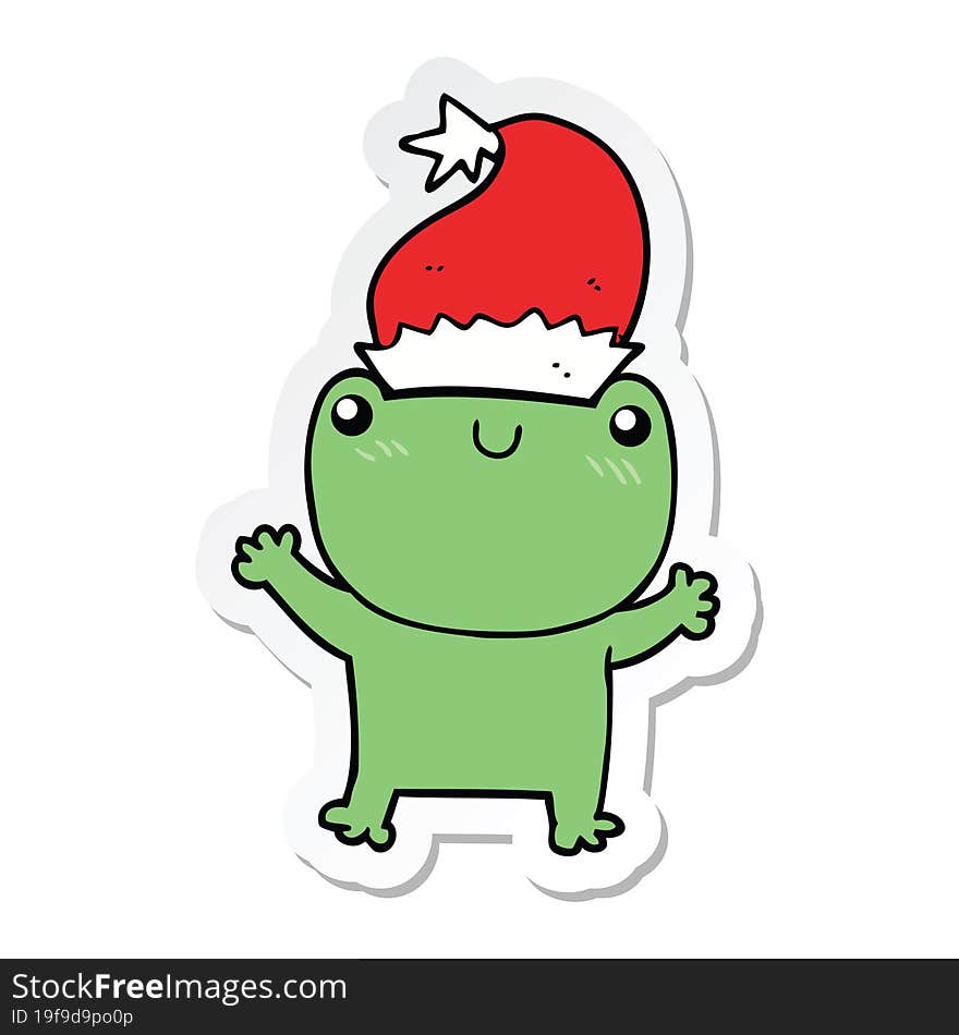 sticker of a cute cartoon frog wearing christmas hat