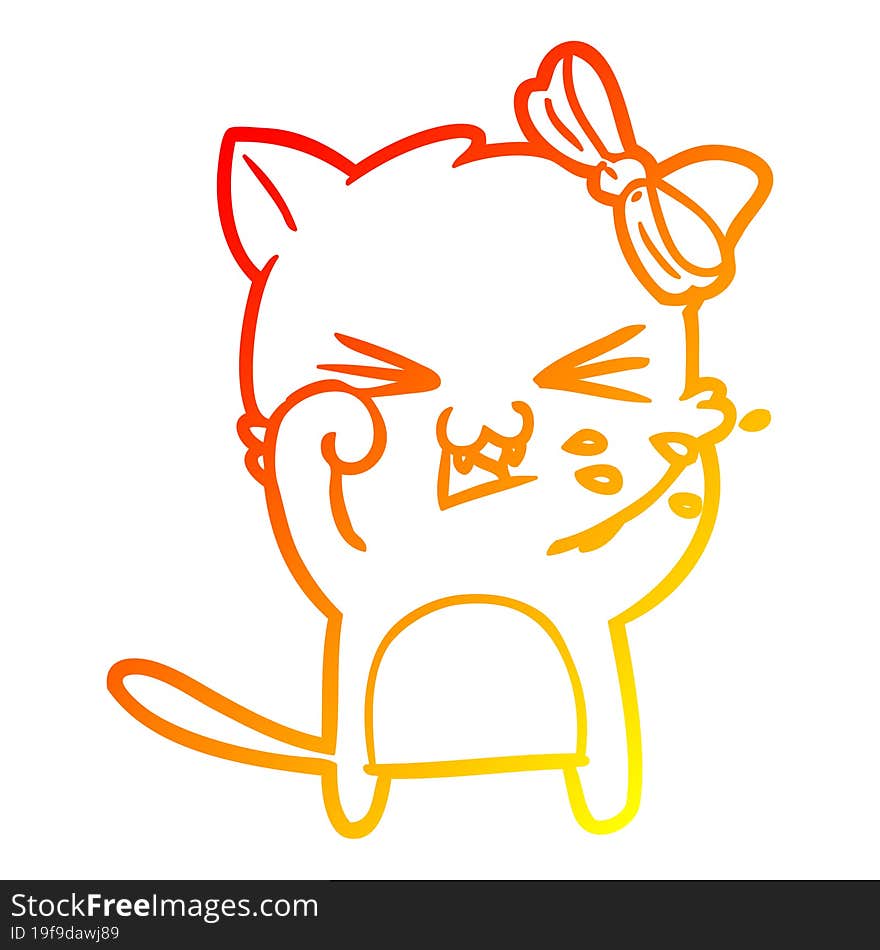 Warm Gradient Line Drawing Cartoon Cat