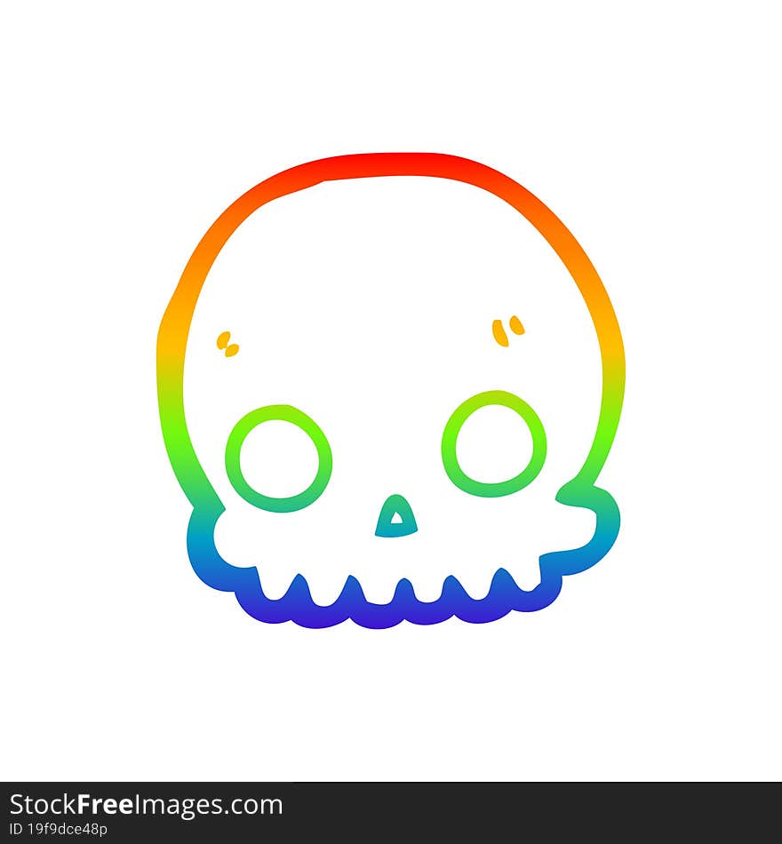 rainbow gradient line drawing cartoon skull