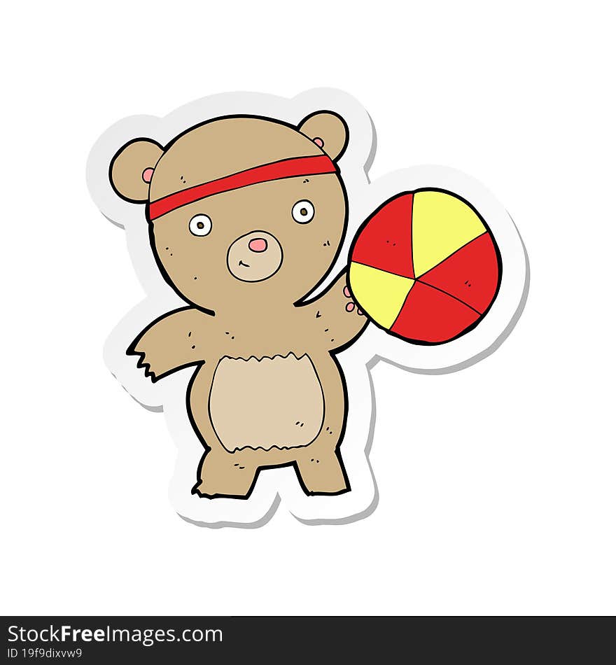 sticker of a cartoon bear playing sports