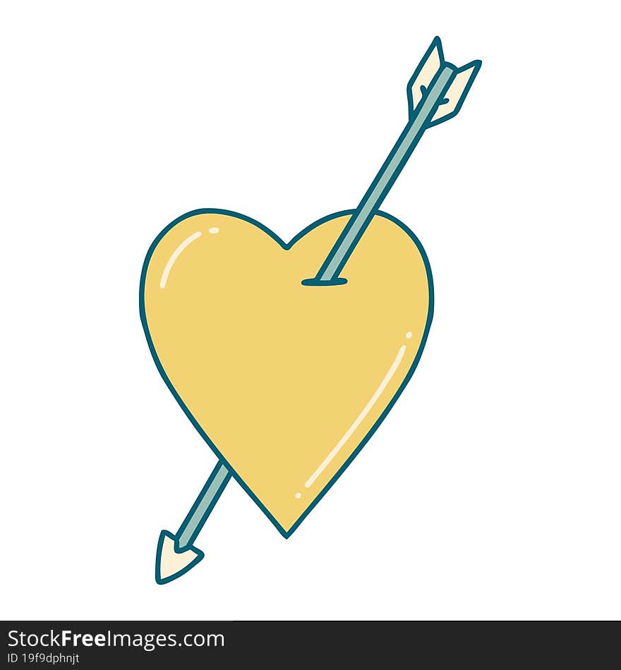 iconic tattoo style image of an arrow and heart. iconic tattoo style image of an arrow and heart