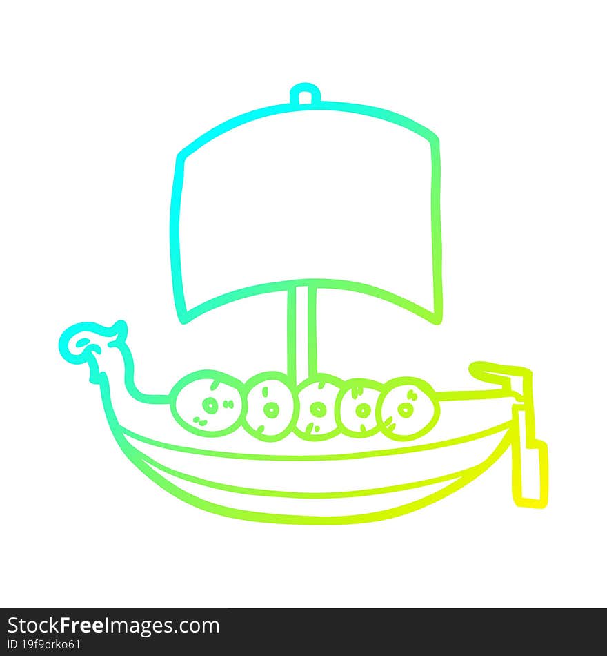 cold gradient line drawing of a cartoon viking boat