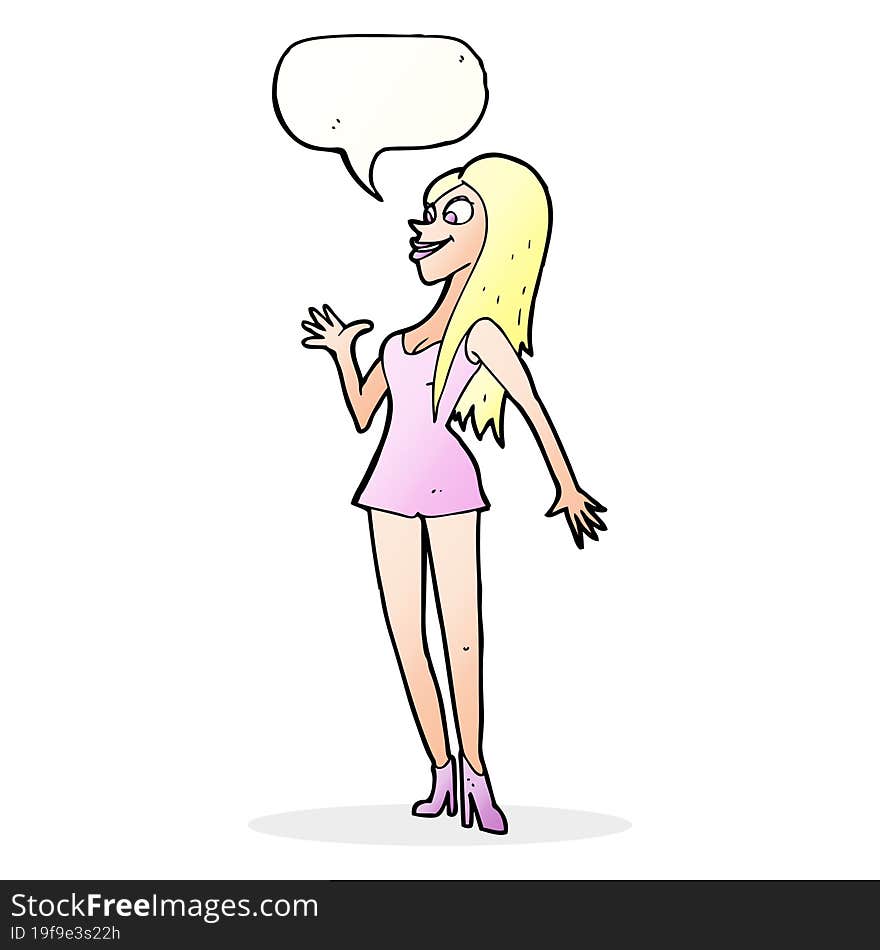 Cartoon Woman In Pink Dress With Speech Bubble