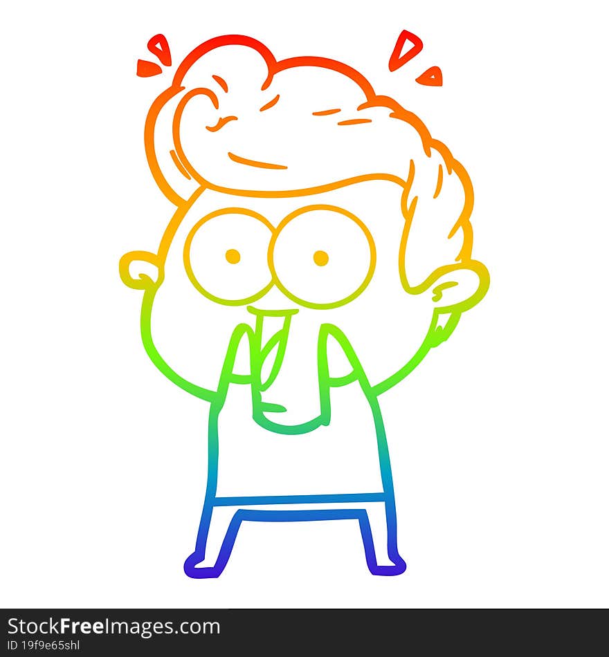 Rainbow Gradient Line Drawing Cartoon Excited Man