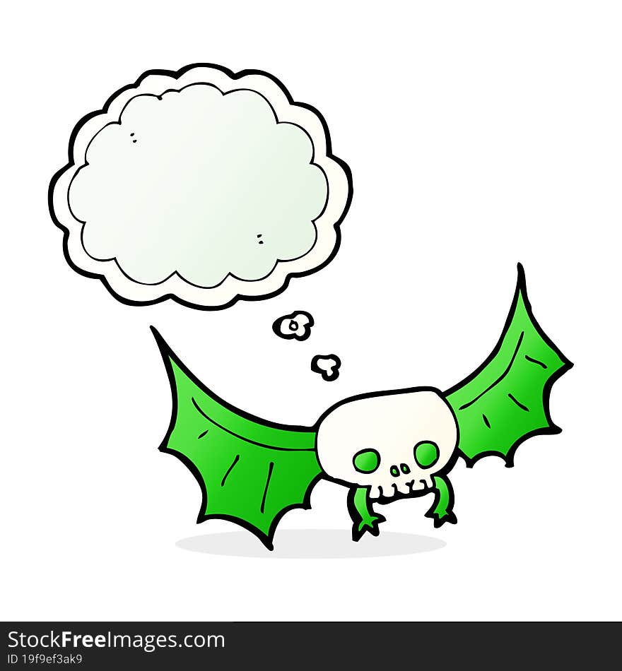 cartoon spooky skull bat with thought bubble