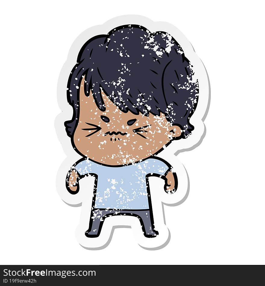 distressed sticker of a cartoon frustrated woman