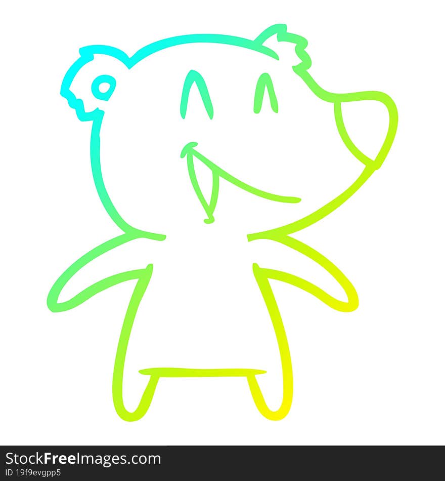 cold gradient line drawing of a laughing bear cartoon