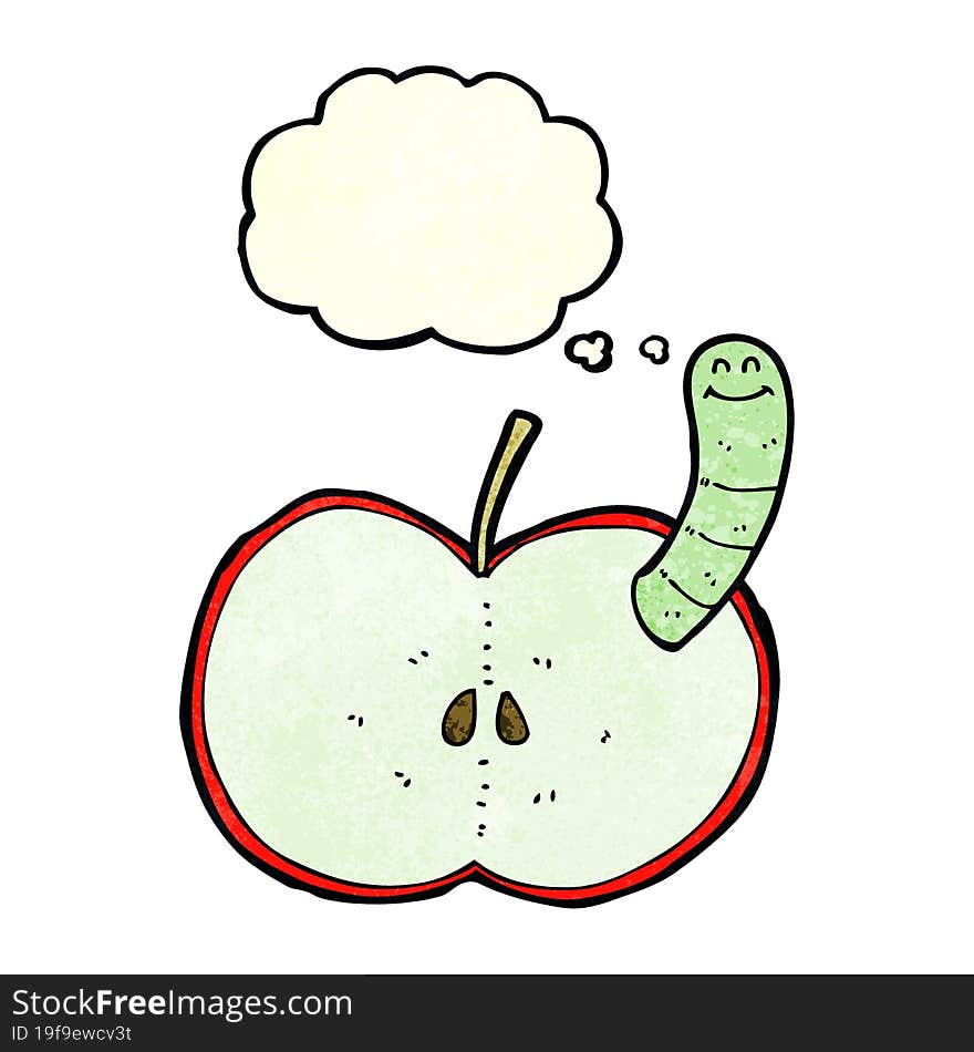 Cartoon Apple With Worm With Thought Bubble