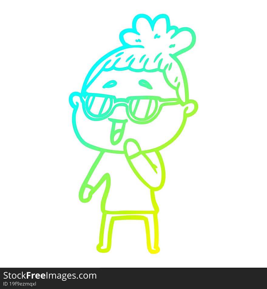 cold gradient line drawing cartoon happy woman wearing spectacles