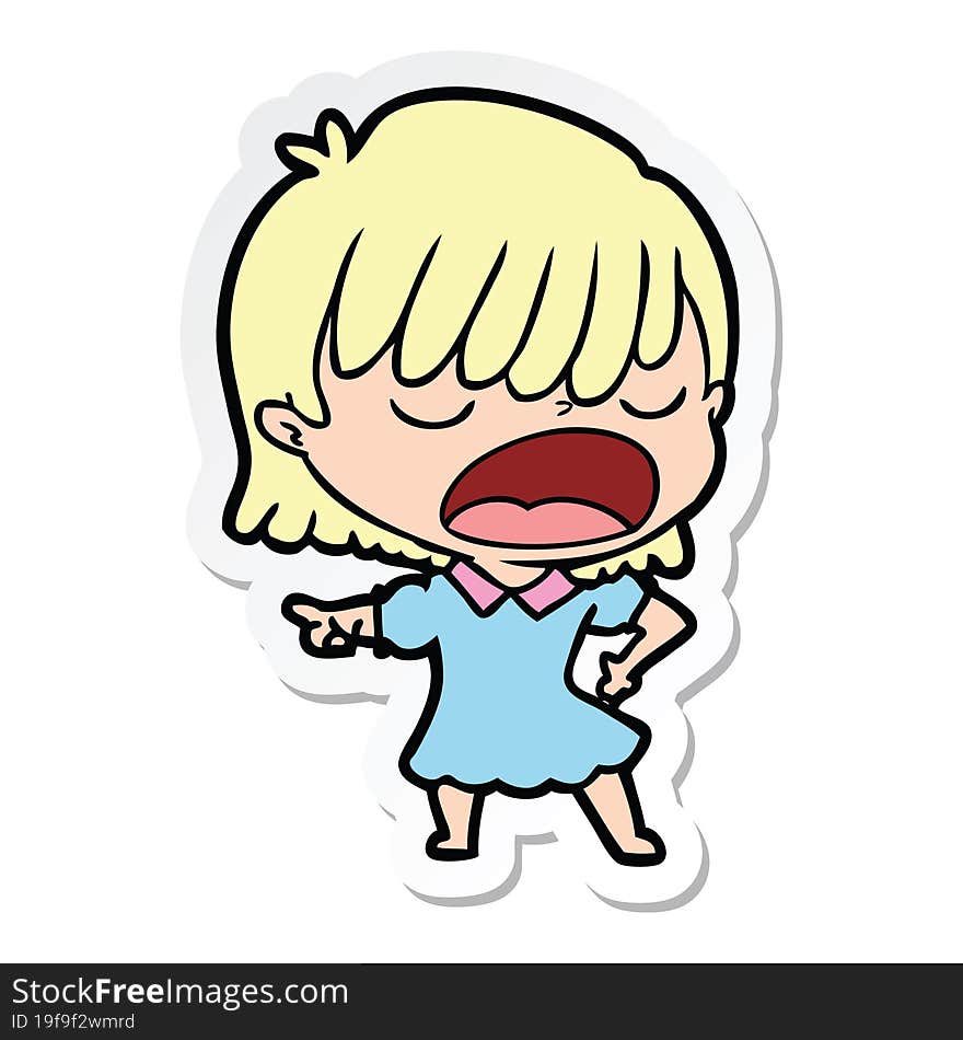 Sticker Of A Cartoon Woman Talking Loudly