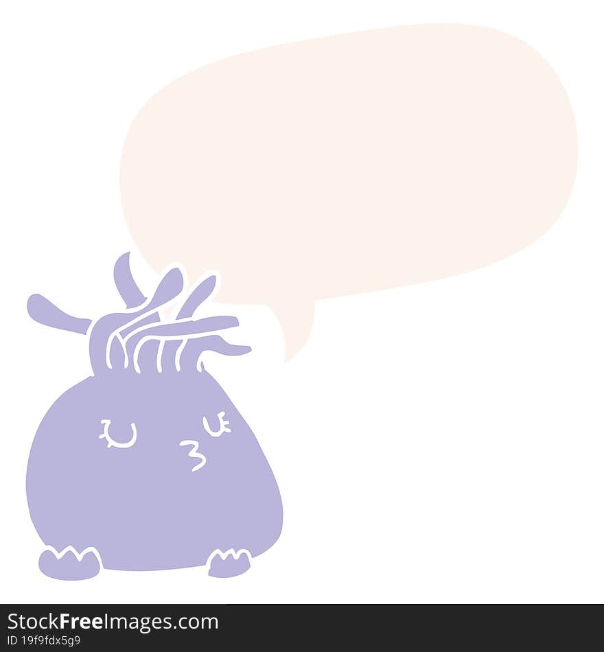 cartoon sea anemone and speech bubble in retro style