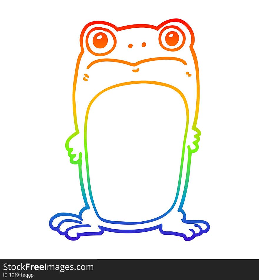 rainbow gradient line drawing of a cartoon staring frog